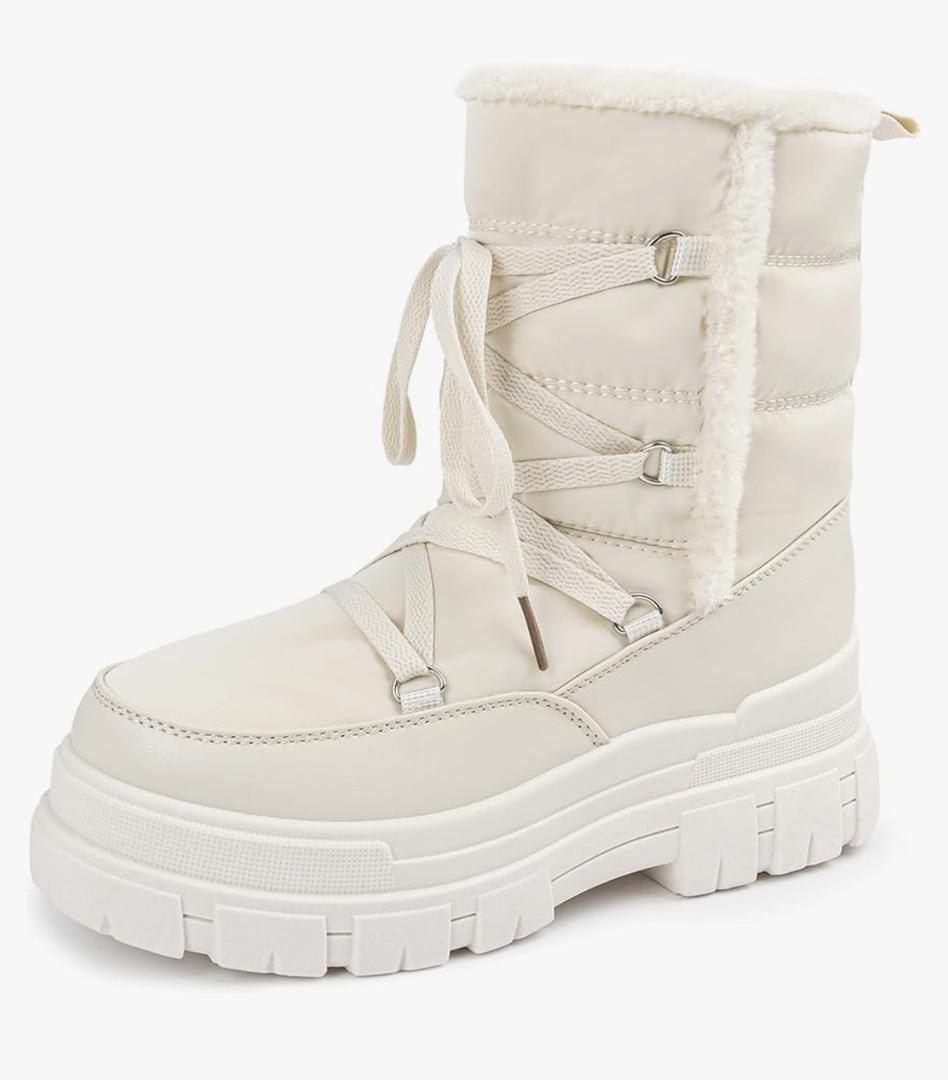 White Snow Boots for Women Waterproof Platform Winter Boots Anti-Slip Warm, Comfortable Outdoor Booties, Size 8