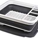 Masirs Pop-Up Collapsible Dish Drying Rack: Convenient Storage, Drains into Sink, Eight Large Plate Capacity, Sectional Cutlery and Utensil Compartment. Compact and Portable Design.