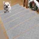 Non-Slip Stair Treads for Wooden Steps Indoor, 15 Pack 9" X 28" Edging Stair Runner with TPE Backing, 0.4" Thick Stair Rugs for Kids Elders & Pets, 100% Polyester Soft Carpet Stair Mats, Light Grey