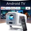 [Native 1080P FHD/AI Visual Calibration] Smart Projector 4K Support, 600 ANSI, WiFi 6 and Bluetooth 5.4, AI Auto Focus&Keystone, Android TV OS 10,000+Apps, Mini Portable Projector for Bedroom