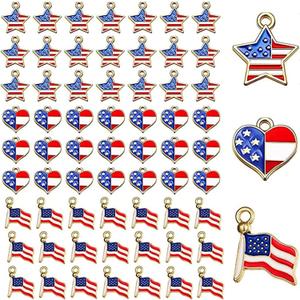 BINBE 90 Pcs American Flag Charms, Pendant Patriotic Enamel Charms for Independence Day 4th of July Flag Dangle Star & Heart Charm Ornament DIY Jewelry Bracelets Necklaces Earrings Head Cords