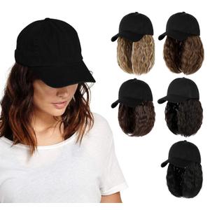 AynnQueen Baseball Cap with Hair Extensions for Women Adjustable Hat with Synthetic Wig Attached 8inch Kinky Curly Hair Black Baseball Cap (Natural Black) (Natural Black-S)