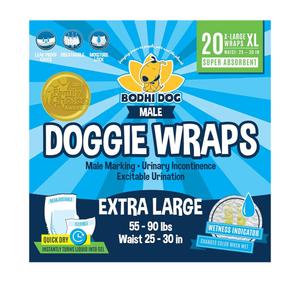 Bodhi Dog Disposable Male Dog Diapers - Super Absorbent, Leak-Proof Pee Wraps - Adjustable Fit, Comfortable Design, Advanced Moisture Control, and Wetness Indicator - Extra Large (20 Count)