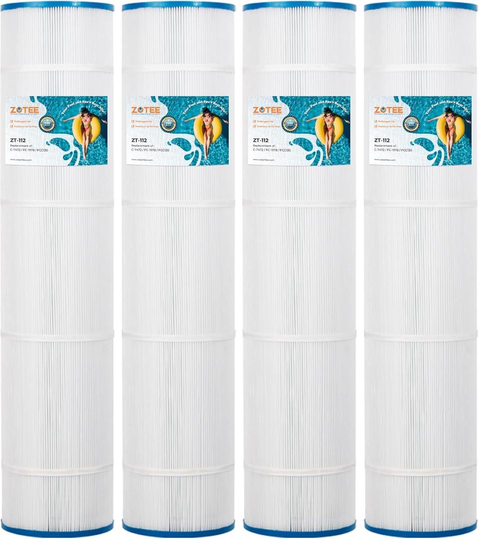 ZOTEE PCC130-PAK4 Pool Filter Cartridge Replaces Clean and Clear Plus 520, C-7472, Darlly 71252,FC-1978, 817-0143, PLFPCC130, 32-1/16" x 7" Pool Filter, 4 Pack (1008)