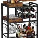 TUTOTAK Bar Cart, Home Bar Serving Cart, 3-Tier Kitchen Cart on Wheels, Rolling Beverage Cart with Wine Rack and Glass Holder, Brown BC01BB037