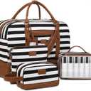 Wogarl Weekender Bags for Women Large Overnight Bag Weekend Travel Duffel Bag Carry on Shoulder with Shoe Compartment Toiletry Bag for Travel Business Gym (Wide Black White-CH)