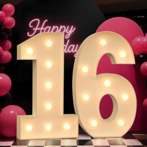 Light up Numbers 16, 3FT Giant Marquee Numbers for 16 Birthday Decoration, Large Light Up 16 for Anniversary Party Decor Birthday Sign, Pre-Cut Foamboad Mosaic DIY