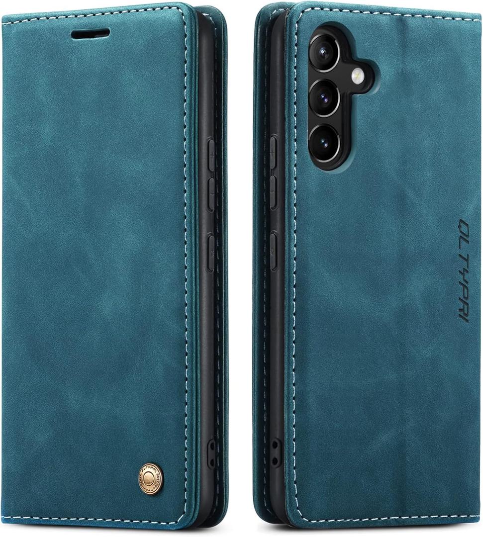 QLTYPRI for Samsung Galaxy A54 5G Case Vintage PU Leather Wallet Case TPU Bumper Card Slots Hands-Free Kickstand Magnetic Closure Shockproof Flip Folio Case for Samsung Galaxy A54 5G - Blue