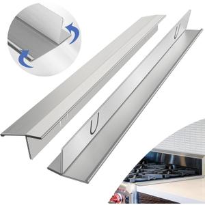 Stove Gap Covers Stainless Steel 2 Packs, 13.8~27.6 Inch Adjustable Heat Resistant Not Sharp Gap Filler, Easy to Clear Stove Counter Gap Cover Suitable for Even Surface (Silver)