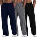August Alley 3 Pack Men's Lightweight Lounge Pants Straight Leg Open Bottom Thin Baggy Drawstring Sweatpant with 3 Pockets (X-Large, Navy Blue, Dark Gray, Black)