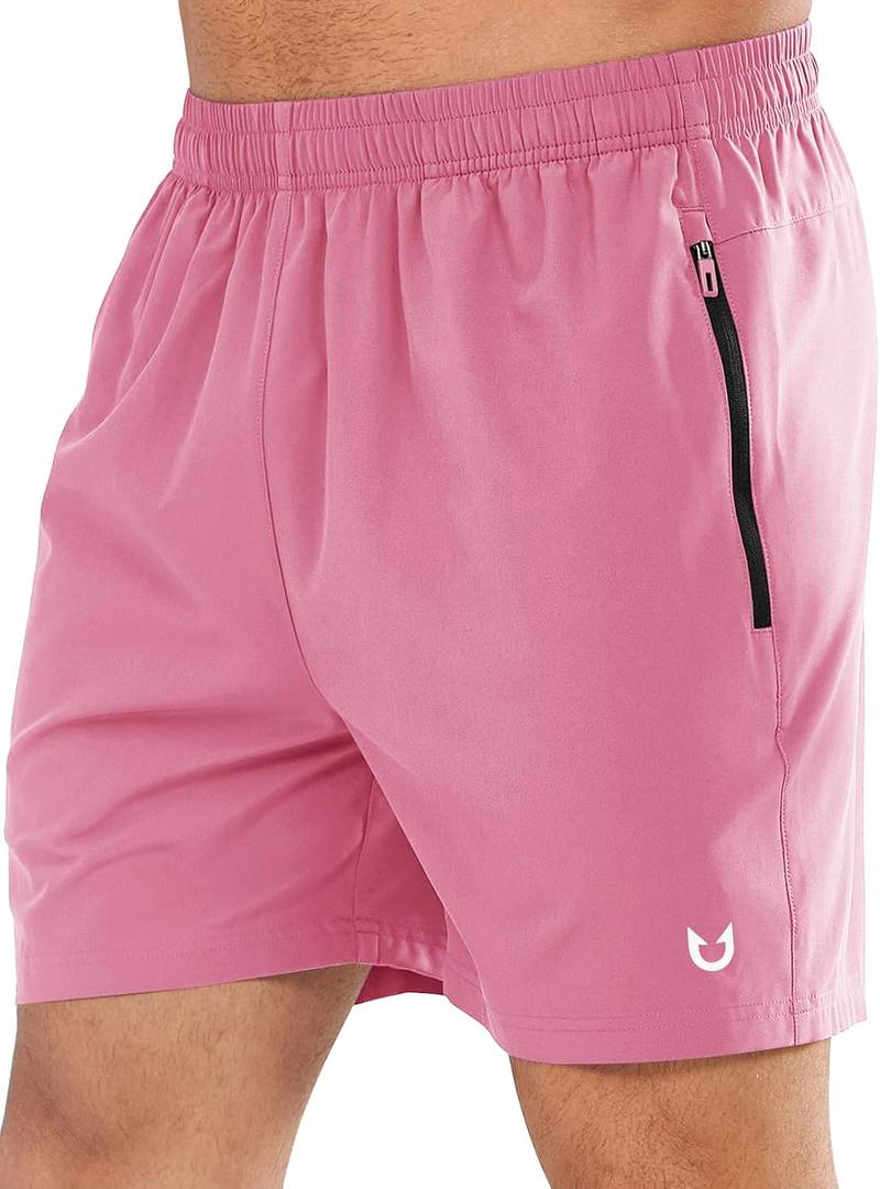 NORTHYARD Men's Athletic Running Shorts Quick Dry Lightweight Zip Pockets | 5", 7", 9" Inseam, Unlined, Adjustable Waist, Moisture Wicking, 4-Way Stretch, UPF 50+, Workout Gym Tennis Basketball Hiking (Pink, XXL)