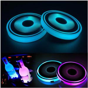 2PCS LED Car Cup Holder Lights, Light up Car Coasters for Cup Holders 7 Color-Changing Light Up Cup Holder Insert Coasters, Waterproof Car Accessories for Teens, Car Gifts for Men & Women