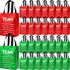 SilTriangle 30 Pcs Christmas Team Appreciation Gift Bags Bulk Xmas Green Red Bags with Handle 7.87 x 10.23 x 3.93 Inch Reusable Totes for Employees Coworker Staff Christmas Party Favors Supplies