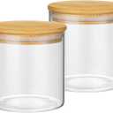 2PCS Small Glass Storage Jars with Airtight Lids,18 fl oz (550ml) Cute Clear Storage container with bamboo Lid,Glass Pantry Canister for Beans, Rice,Sugar,Cookie Coffee (N-Clear-2PCS-18FL OZ/550ML)