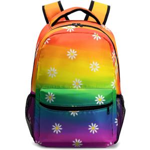 Rainbow Backpack for School Colorful Rainbow Daisy Theme Kids Schoolbag for Kindergarten Primary Elementary Middle School Lightweight Bookbag Back Pack for Boys Girls Children