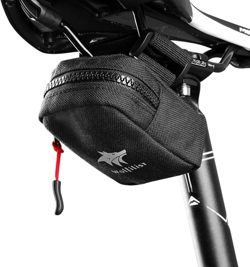WOLFILIST Compact Cycling Saddle Bag - Fits Under Bike Seat for easy storage - Road Bike & Bicycle Seat Bag - Tiny Durable & Water-resistant (Standard)