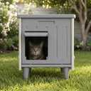 Plastic Outdoor Cat House, Extra Large Insulated Feral Cat Shelter Outside with Escape Door & Elevated Feet, Waterproof Weatherproof Cat Cave for Stray Cats Small Pets, Gray