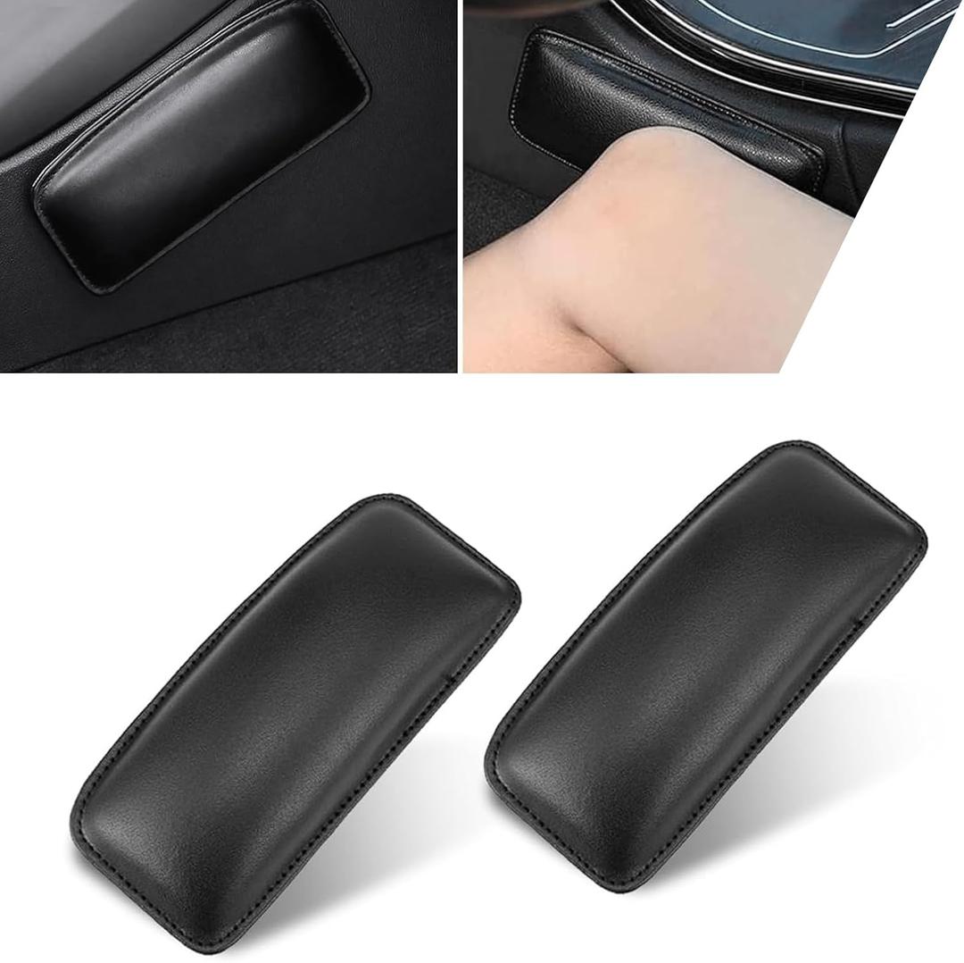 2 PCS Automotive Center Console Knee Protector Pad, In-car Leg and Elbow Soft Pad, Leather Armrest Protection Pad, Soft and Comfortable Support, Universal Automotive Interior Accessory (Black)