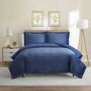 Nestl Premium Flannel Duvet Cover Set - 3 PC Reversible Full Comforter Cover Set with Microfiber Back - 1 Velvet Duvet Cover Full with Zipper Closure & 2 Pillow Shams 80 x 90 inches - Navy Blue