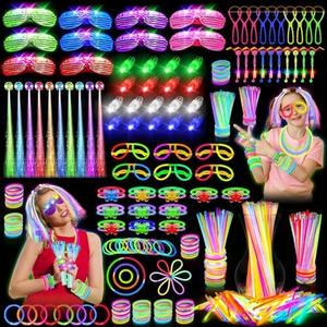 OLUPP Glow in the Dark Party Supplies, 264 PCS Light Up Party Favors with LED Glasses, Glow Sticks, Finger Lights, LED Hair Clips, Slingshot, Glasses Molds, Butterfly Bracelet for Birthday, Raves, New Year