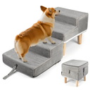 Hdnbsp Split Ottoman Dog Ramp, 4-Step Dog Stairs for Bed, Foldable Pet Steps for Small, Medium, Senior Dogs & Old Cats - Couch Height, Anti-Slip, Washable Cover, Storage Pocket, 135lb Capacity