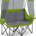 Teenyyou Double Camping Chair with Canopy Shade 660lbs Heavy Duty Beach Chair, Portable Folding 2 Person Camping Loveseat with Cup Holder and Storage Bag for Lawn Beach Outdoor Sport(Geen and Grey)