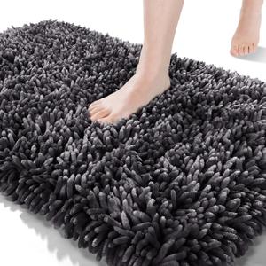 Yimobra Bath Mats for Bathroom 36 x 24, Soft Shaggy Large Size Water Absorbent Bath Rug, Non-Slip, Machine Washable Quick Dry Shower Rug, Microfiber Thick Mat for Bathroom Floor/Tub, Dark Grey