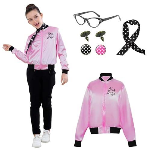 Lixinya Child Girls Pink Satin Ladys Jacket 50S Pink Satin Jacket Halloween Costumes Little Girls' Coat Size XL