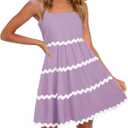 ZESICA Women's Summer Swing Mini Dress Casual Spaghetti Straps Sleeveless Smocked Backless Flowy A Line Sundress (Purple, M)