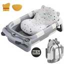 Collapsible Baby Bathtub for Newborn with Real-time Temp Monitor + Soft Floating Cushion Durable Foldable Baby Tubs for Infants to Toddler, Portable Travel Bathtub with Drain Hole Grey