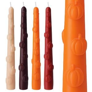 Nuanchu 4 Pcs Fall Taper Candles 3D Pumpkin Pillar Candles 10 Inch Orange Brown Red White Long Candlesticks Unscented, Smokeless, Dripless for Autumn Thanksgiving Birthday Dinner Party Home Decor