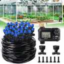 HIRALIY 118FT Greenhouse Misting Drip Irrigation Kit with Water Timer, Quick Connector Design Garden Watering System, Automatic Irrigation System with Tubing, Nozzles for Hanging Plants, Raised Bed