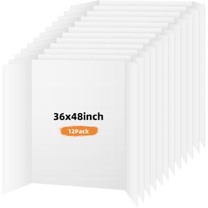 12 Pack Trifold Poster Board, 36x48 Inches White Presentation Board, Portable Display Board for Science Fair, School DIY Project and Business Exhibitions