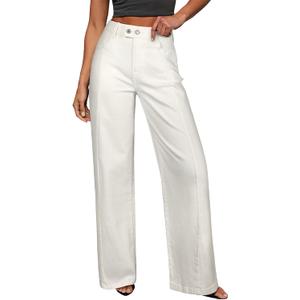 Sidefeel Women's Wide Leg Jeans High Waisted Stretchy Baggy Front Seam Denim Pants, 6