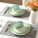 Sweejar Dinnerware Sets Service for 4, 12 pcs Porcelain Plates and Bowls for Kitchen, Housewaring Gift, Chip and Scratch Resistant Dish Set, Handmade Dishwasher and Microwave Safe Plate Set, Green