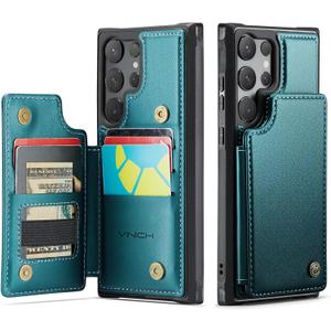 Vinich for Samsung Galaxy S25 Ultra Wallet Case with Card Holder, RFID Blocking Credit Slots Kickstand Shockproof Phone Cover Fit for Galaxy S25 Ultra 6.9" Bluish Green