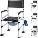 Eosprim 4In1 Heavy Duty Bedside Commode Toilet Chair for Seniors, Raised Toilet Seat Riser with Handles Arms, Portable Potty Shower Chair, Toilet Safety Rails Frame for Elderly Handicap Adult (Black)