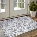 Wonnitar Moroccan Indoor Door Mat - 36''x59'' Indoor Mat for Front Door Entry, Washable Non-Slip Grey Absorbent Low-Profile Resist Dirt Carpet for Entrance Kitchen Bathroom (Grey,59'' x 35.4'')