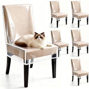 6 Pack Dining Chair Covers, Waterproof Clear Plastic Chair Covers for dining chairs, Plastic Seat Chair Protector Keep Chair Away from Water Dust Stain and Pet Claws W/21 x D/18 Fits Seatbacks 16-23"