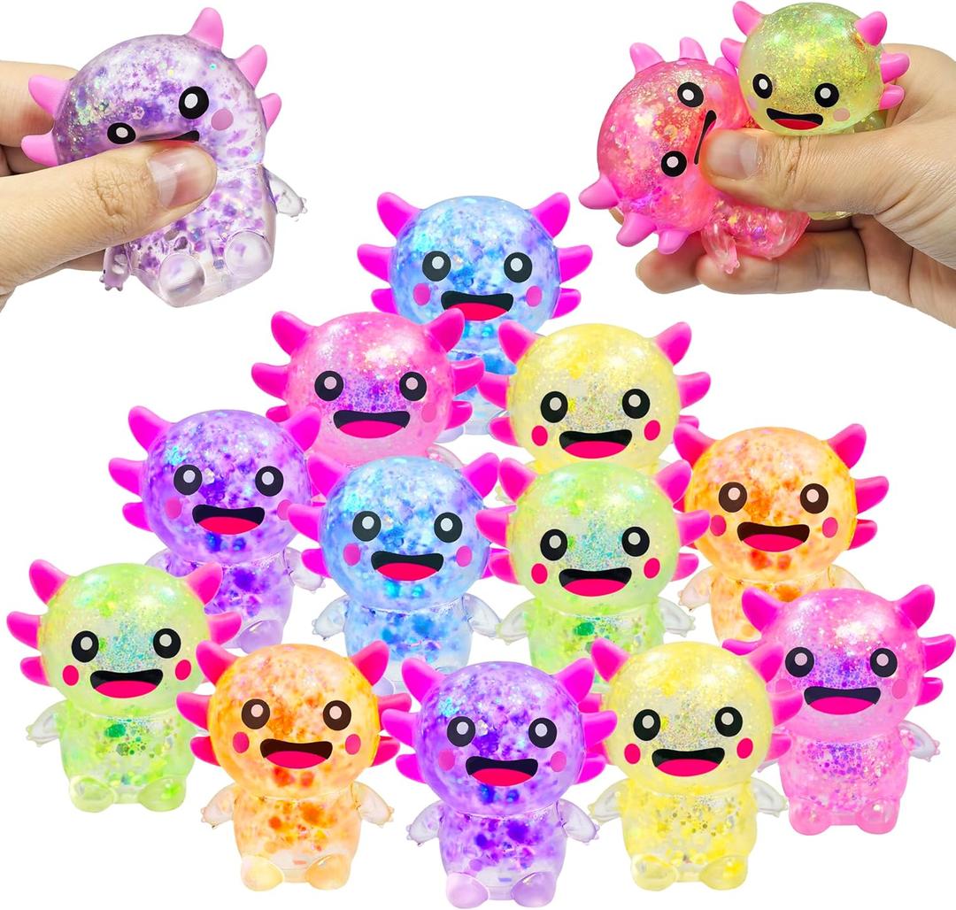 12 Pack Squishy Toy Balls for Kids Cute Stress Relief Stress Ball Fidget Toys Bulk Squishy Squeeze Ball Set for Kids Girls Boys Girls Party Favors (Axolotl)