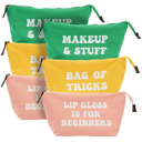 6 Pack Small Cosmetic Canvas Makeup Bags for Women with Zipper, 3 Colors and Designs (8 x 4 x 6 In)