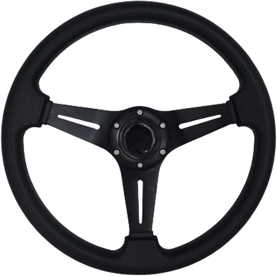 13.8 Auto Racing Steering Wheel Flat Drifting 6 Bolts Car Sport Steering Wheel Pu Leather and Aluminum Spokes with Horn Button (Black)