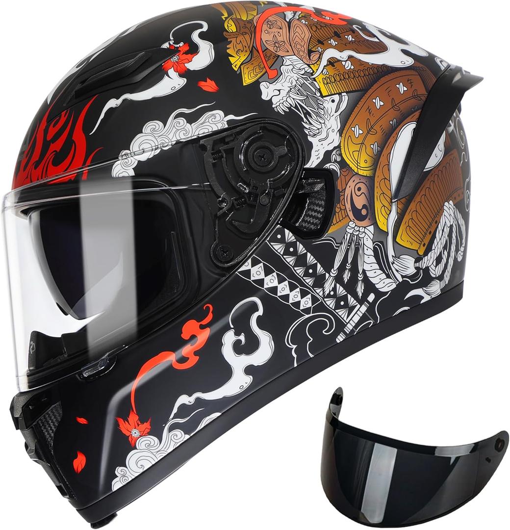 TRIANGLE Motorcycle Helmets Full face Helmet for Adults Men and Women Dual Visor with Internal Sunshield DOT Approved (Matte Golden, Large)