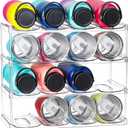 LARGER Compartment - 4 Tier Stackable Water Bottle Organizer Holder - for Stanley 40oz & Others' Large Tumbler - Clear Wine Rack, 16 Cup Bottle Holder for Cabinet Home Countertop Fridge Pantry Shelf