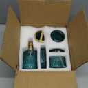 EMPO 6PCS Bathroom Clear Glass Accessories Set (Lotion Soap Dispenser, Soap Dish, Toothbrush Holder, Tumbler, Cotton Swab Jar), Contemporary Modern Decor Crystal Vintage Gift (6pcs Ocean Teal Blue)