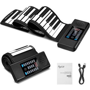 POGOLAB 61 Keys Roll Up Keyboard Piano, Portable Electric Foldable Piano with LED Display, Rechargeable & USB-MIDI Output, Built-in 15 Demos, 128 Tons, 128 Rhythms, Music Gift for Beginners