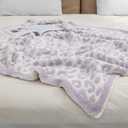 bearberry Fuzzy Leopard Knitted Throw Blanket Soft Cozy Warm Microfiber Blanket for Couch Sofa Bed Travel (Purple/Cream, 51"x70")