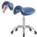 Saddle Stool with Wheels 300 lbs Weight Capacity, Heavy Duty Rolling Stool for Medical Massage Salon Kitchen Spa Drafting Nail-Tech,Height Adjustable,360 Swivel,Wide Thick Seat Padding (Premium Blue)