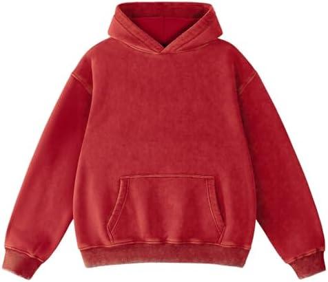FAIABLE Mens Hoodies Oversized Unisex Acid Wash Hoodie Heavyweight Fleece Vintage Cotton Sweatshirt Men Women Streetwear S