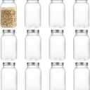 32 Ounce Clear Plastic Mason Jars With Screw On Lid, Reusable Empty Jars for Food Storage, Round BPA Free Containers for Sealing, Dry Food, Snacks, Candies, Breakage-proof (Silver - 12 Pack)